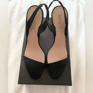 Shutz Black Suede Slingback Heels